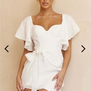 Selfie Leslie White Mini Dress with Flutter Sleeves
